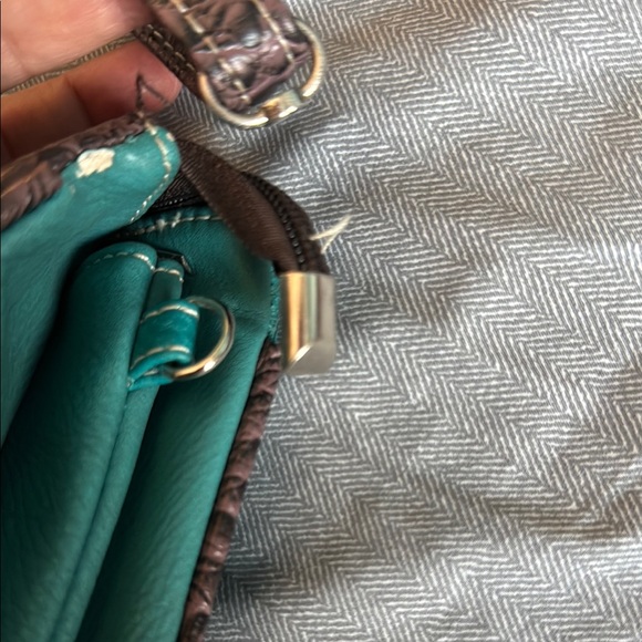 Brown and Teal Embroidered foe tooled leather Women's Bag - Picture 3 of 8